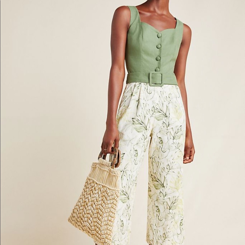 Gal Meets Glam Rachel Linen Blend Jumpsuit Size 00